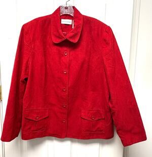 Alfred Dunner Jacket Red Women’s Plus Size 20 Shoulder Pads Button Front Lined
